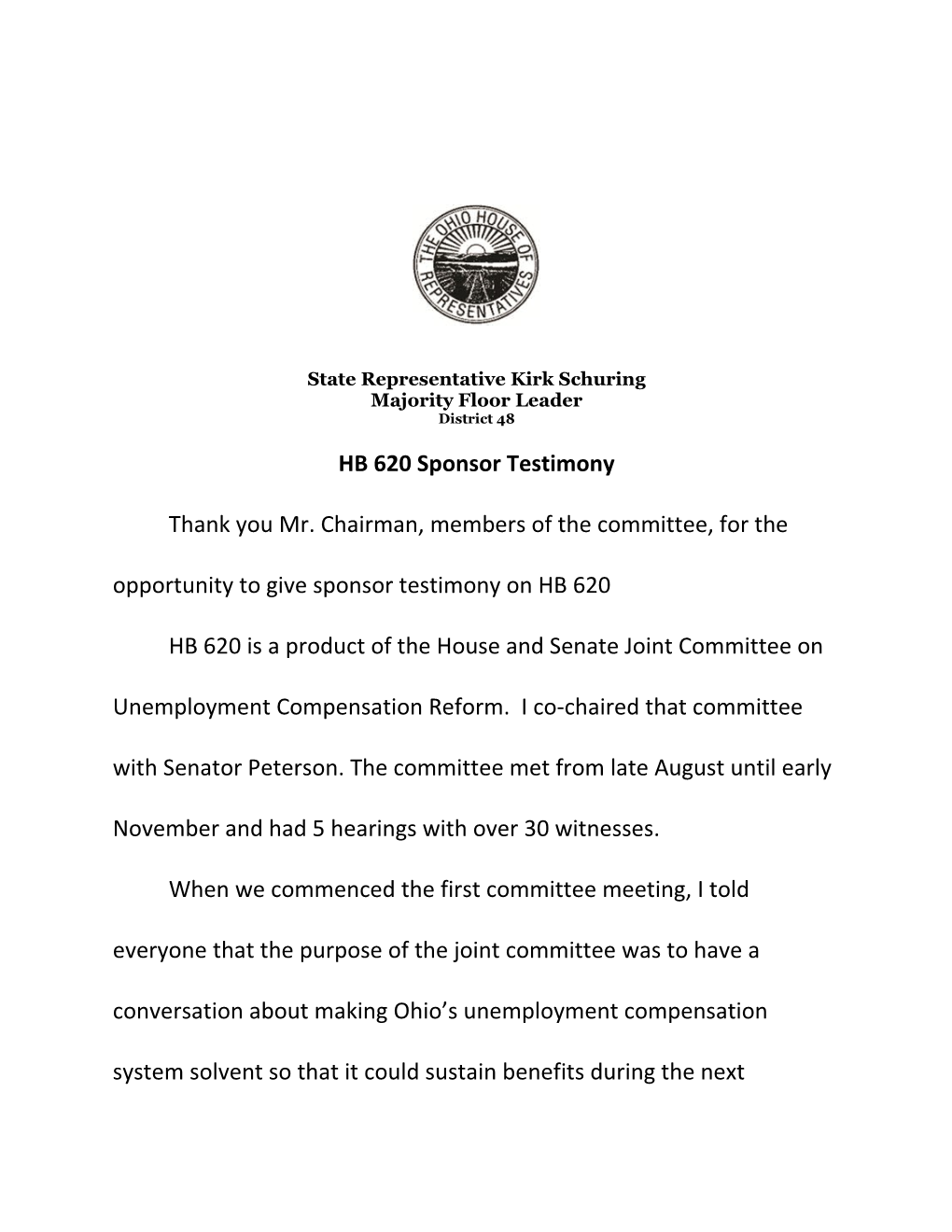 HB 620 Sponsor Testimony