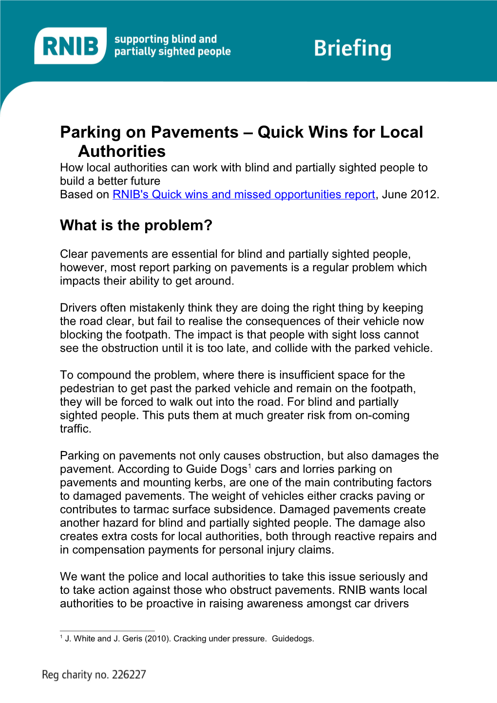 Parking on Pavements Quick Wins for Local Authorities