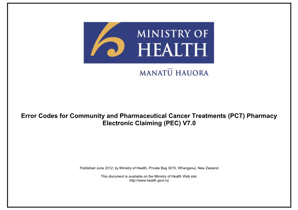 Error Codes for Community and Pharmaceutical Cancer Treatments (PCT) Pharmacy Electronic