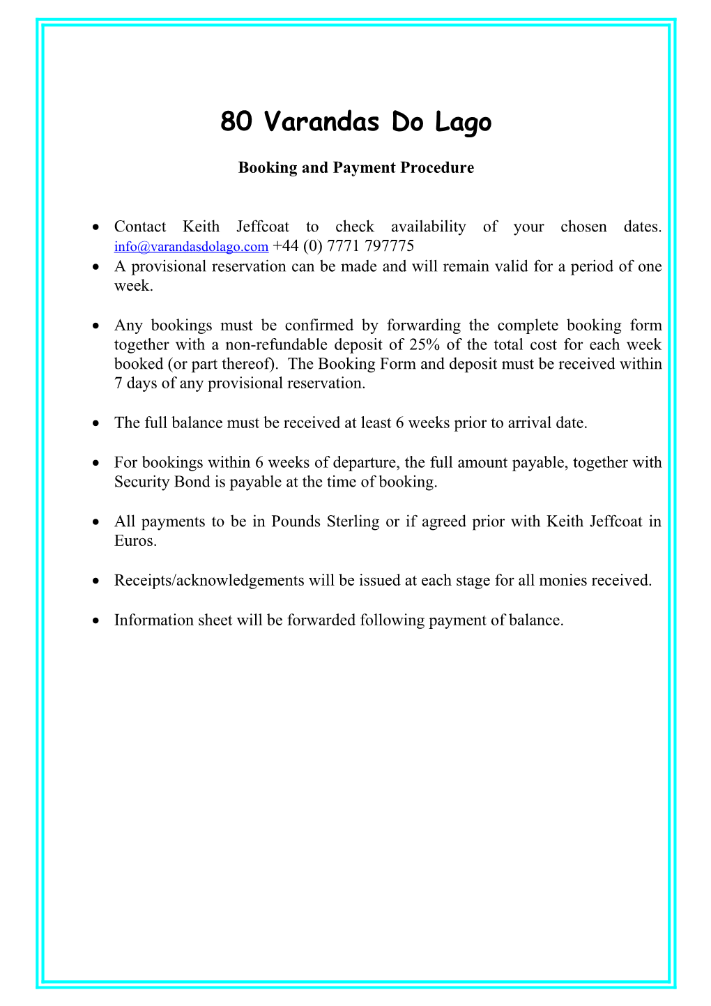 Booking and Payment Procedure