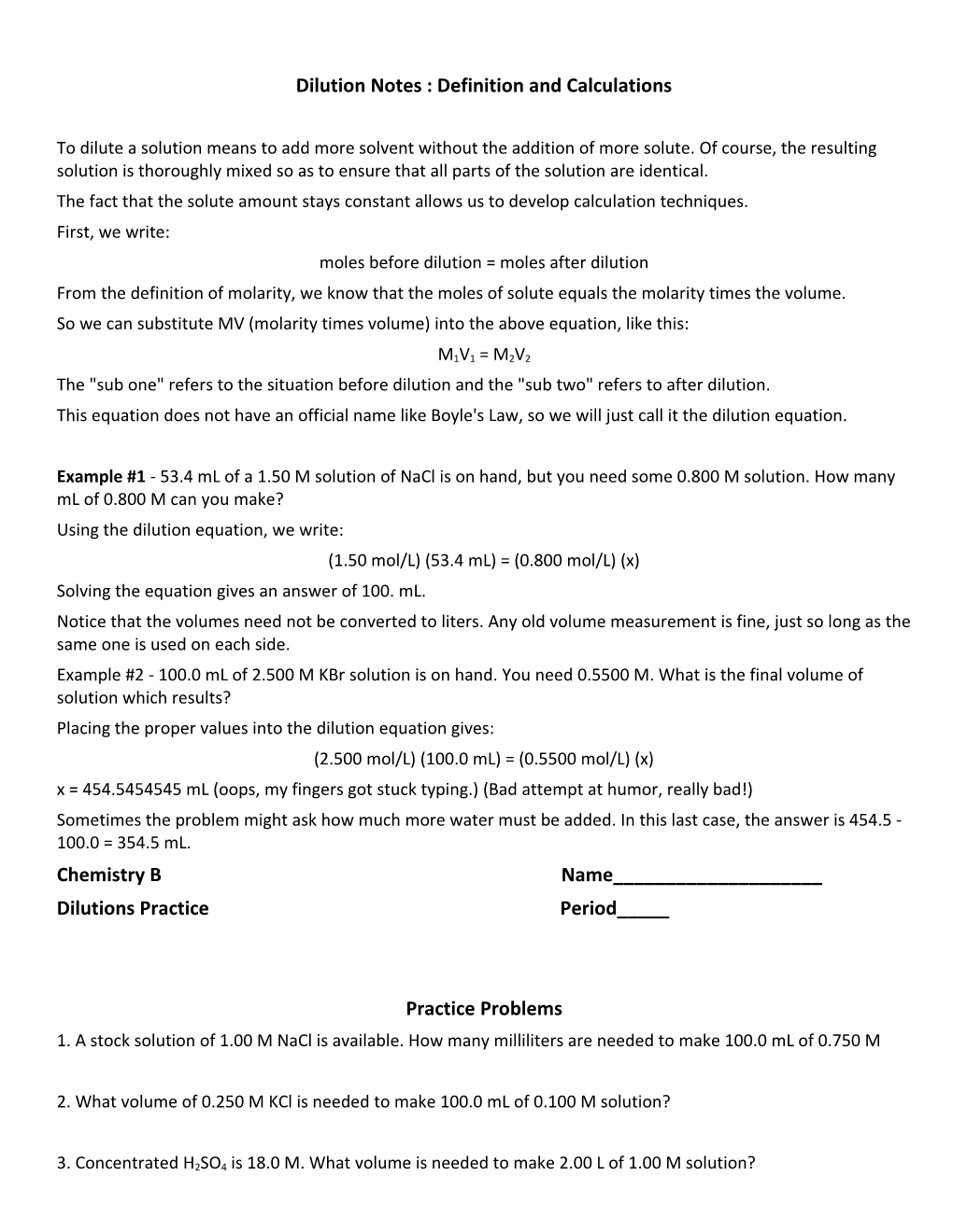 Dilution: Definition and Calculations