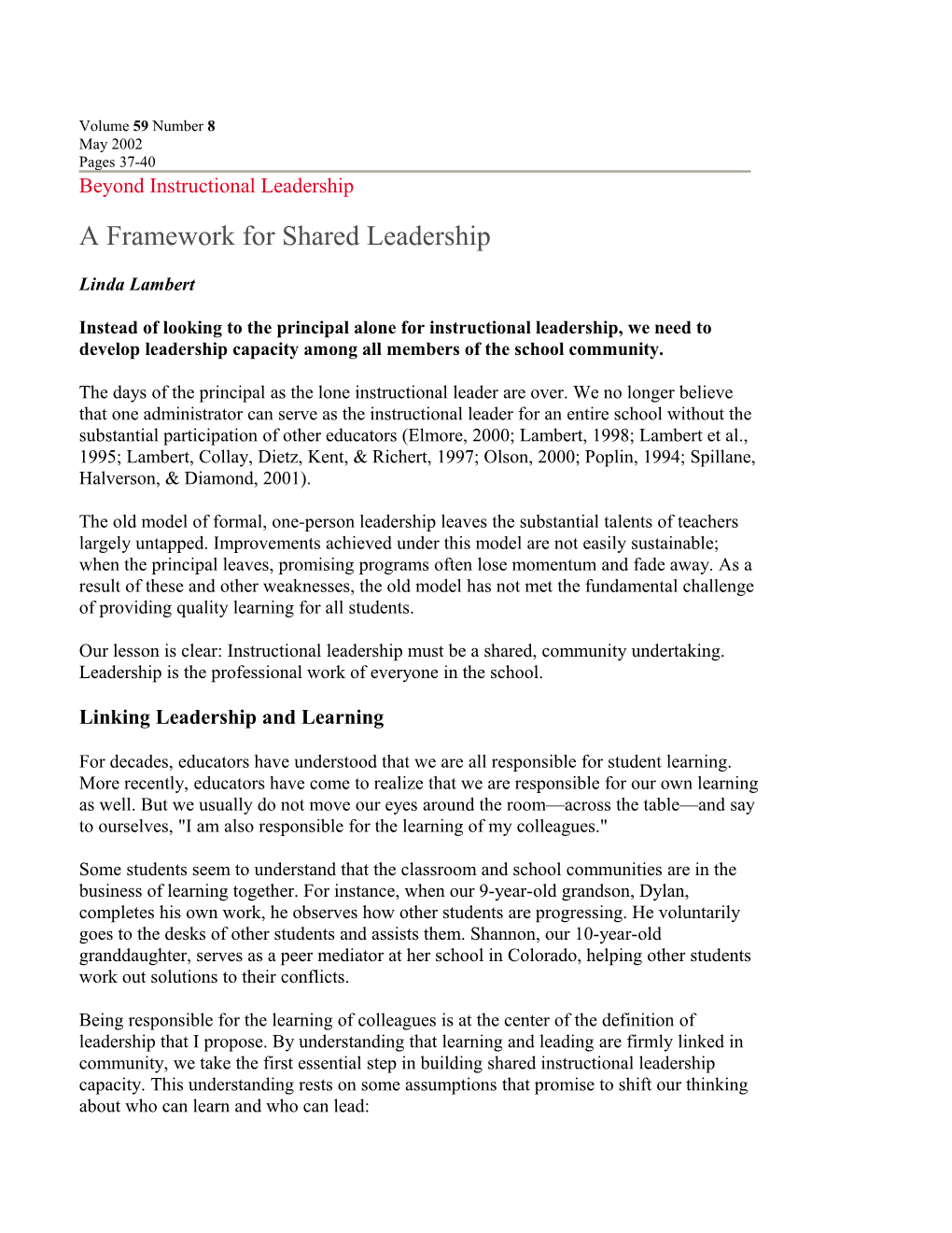 A Framework for Shared Leadership