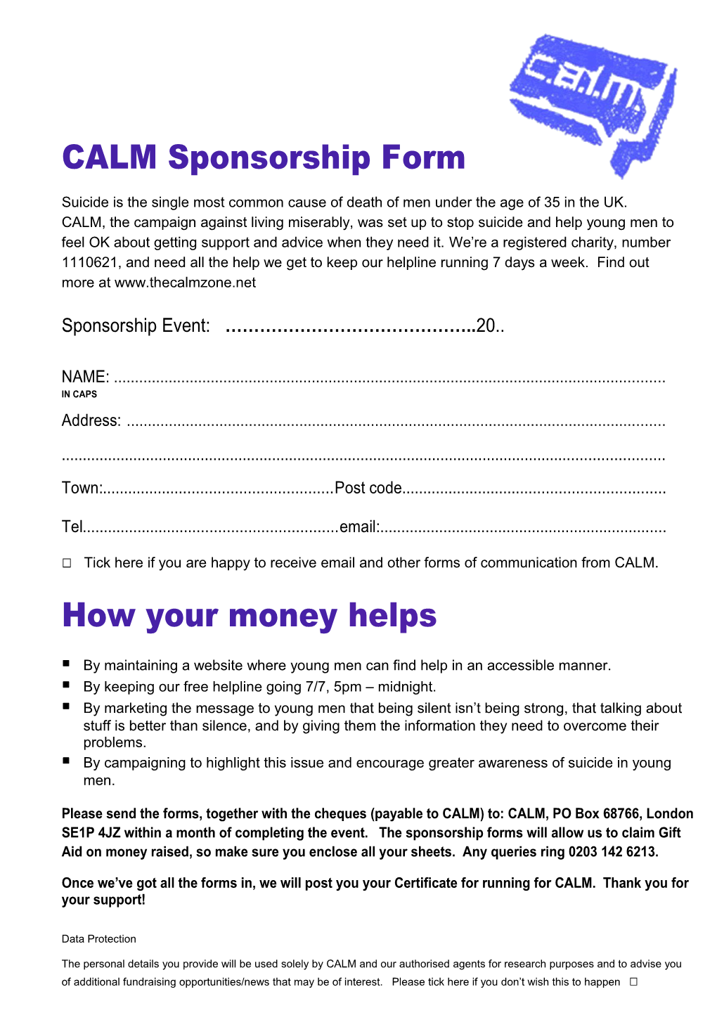 CALM Sponsorship Form