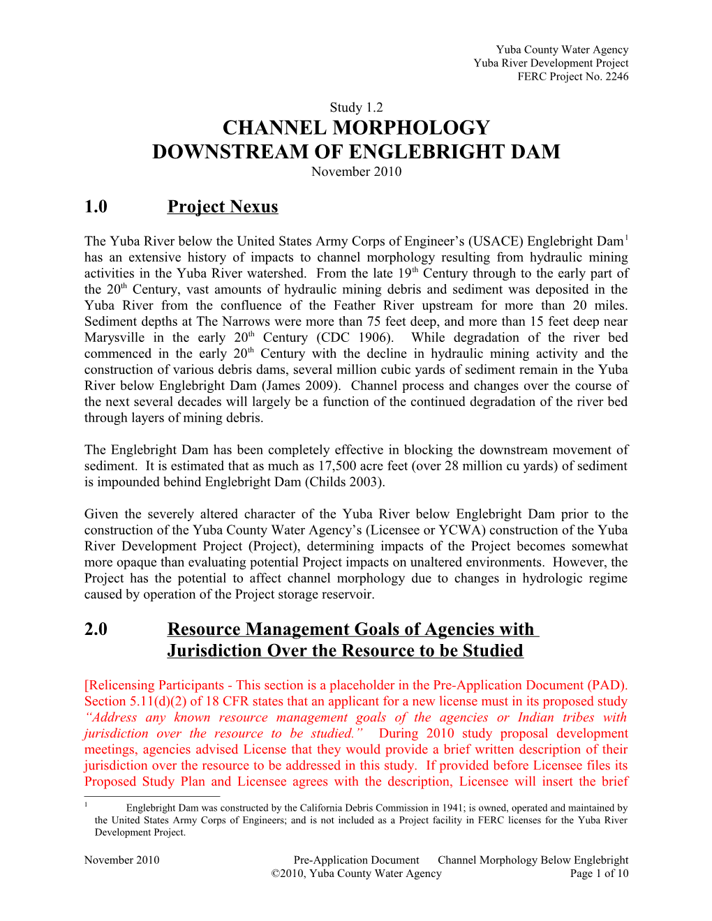 DRAFT Study Proposal 1.2 - Channel Morphology Downstream of Englebright