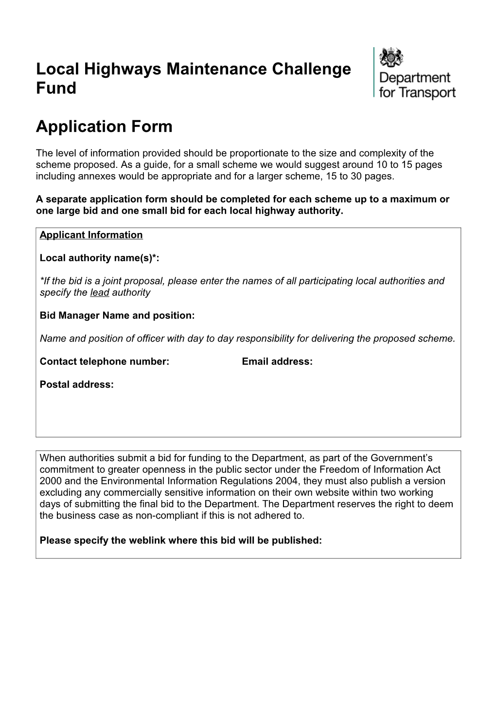 Challenge Fund Application Form