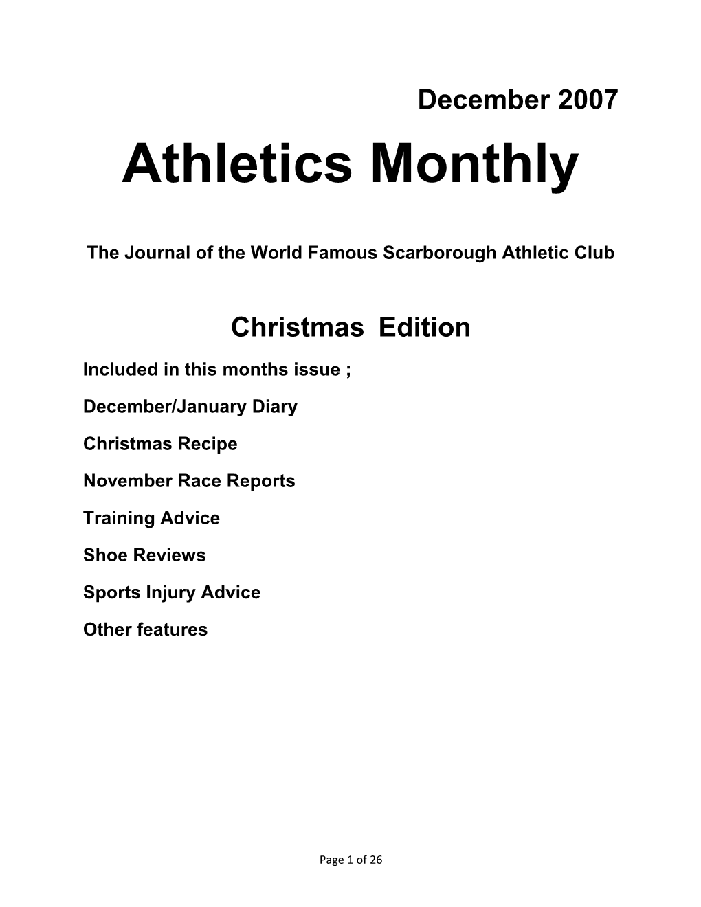 The Journal of the World Famous Scarborough Athletic Club