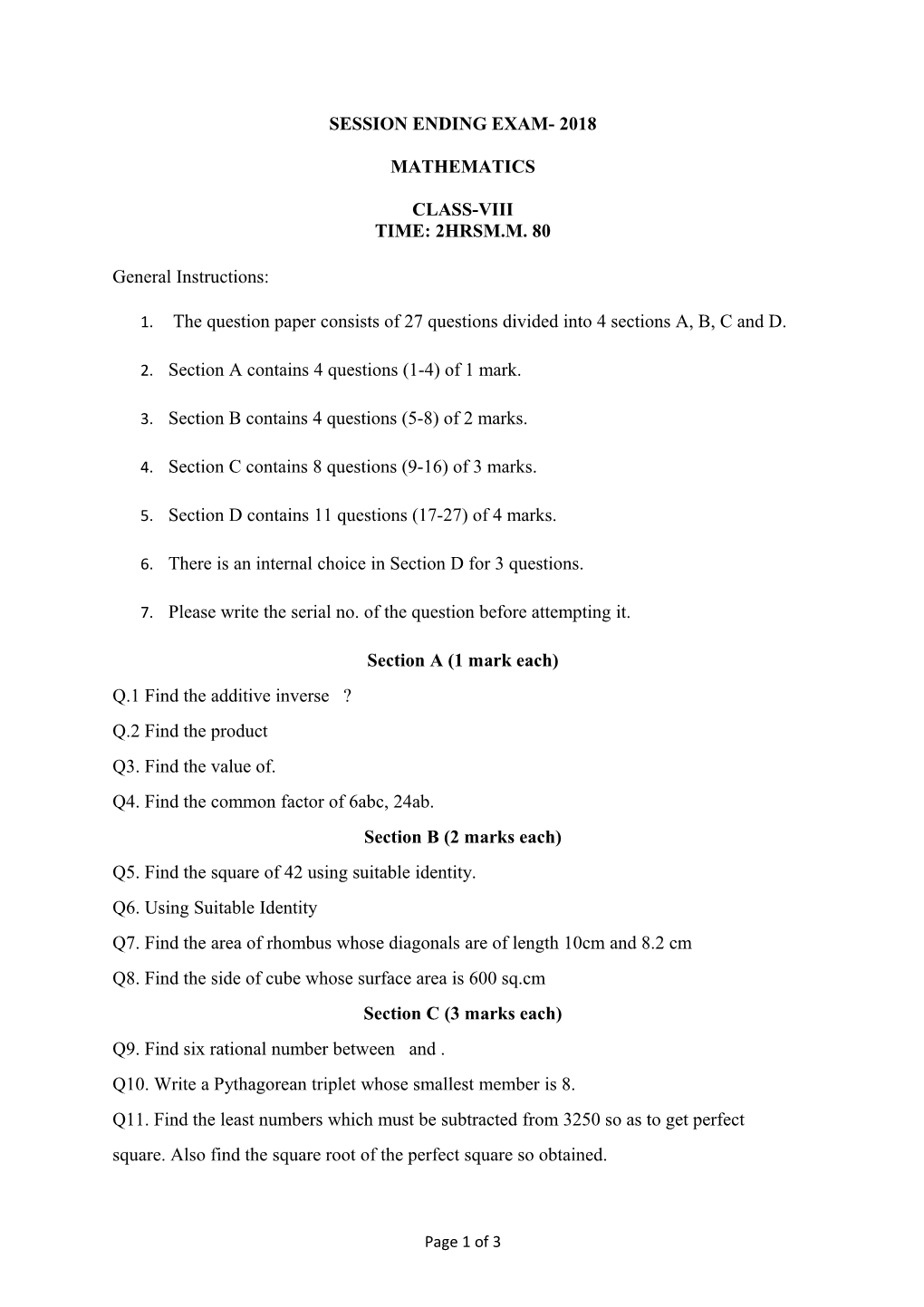 Session Ending Exam- 2018