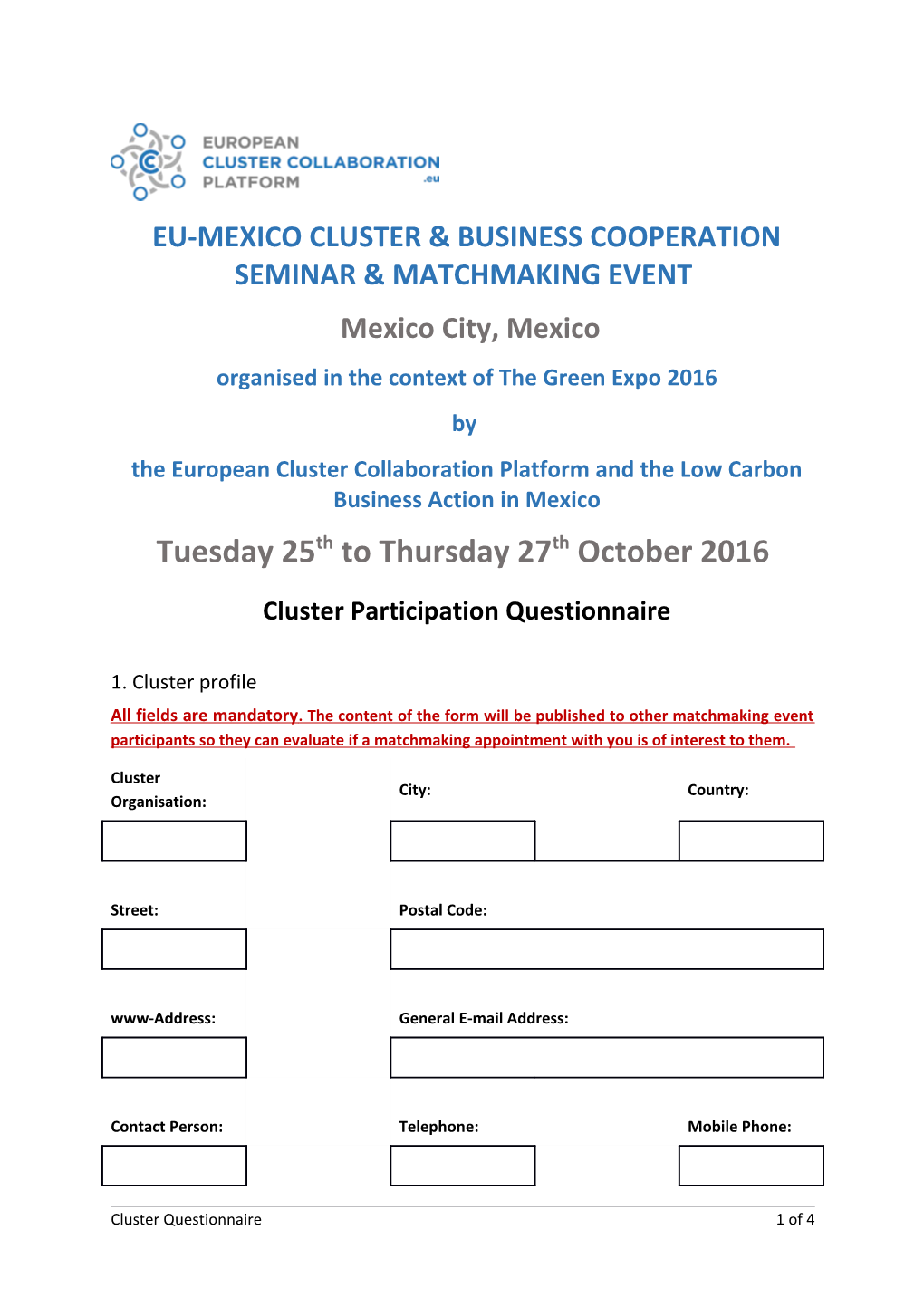 Eu-Mexico Cluster & Business Cooperation Seminar & Matchmaking Event
