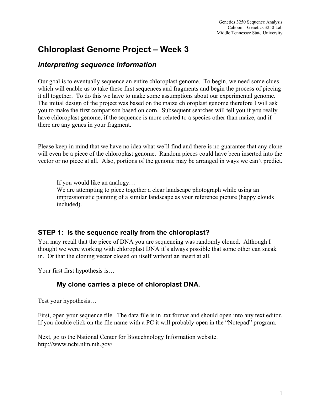 Chloroplast Genome Project Week 3