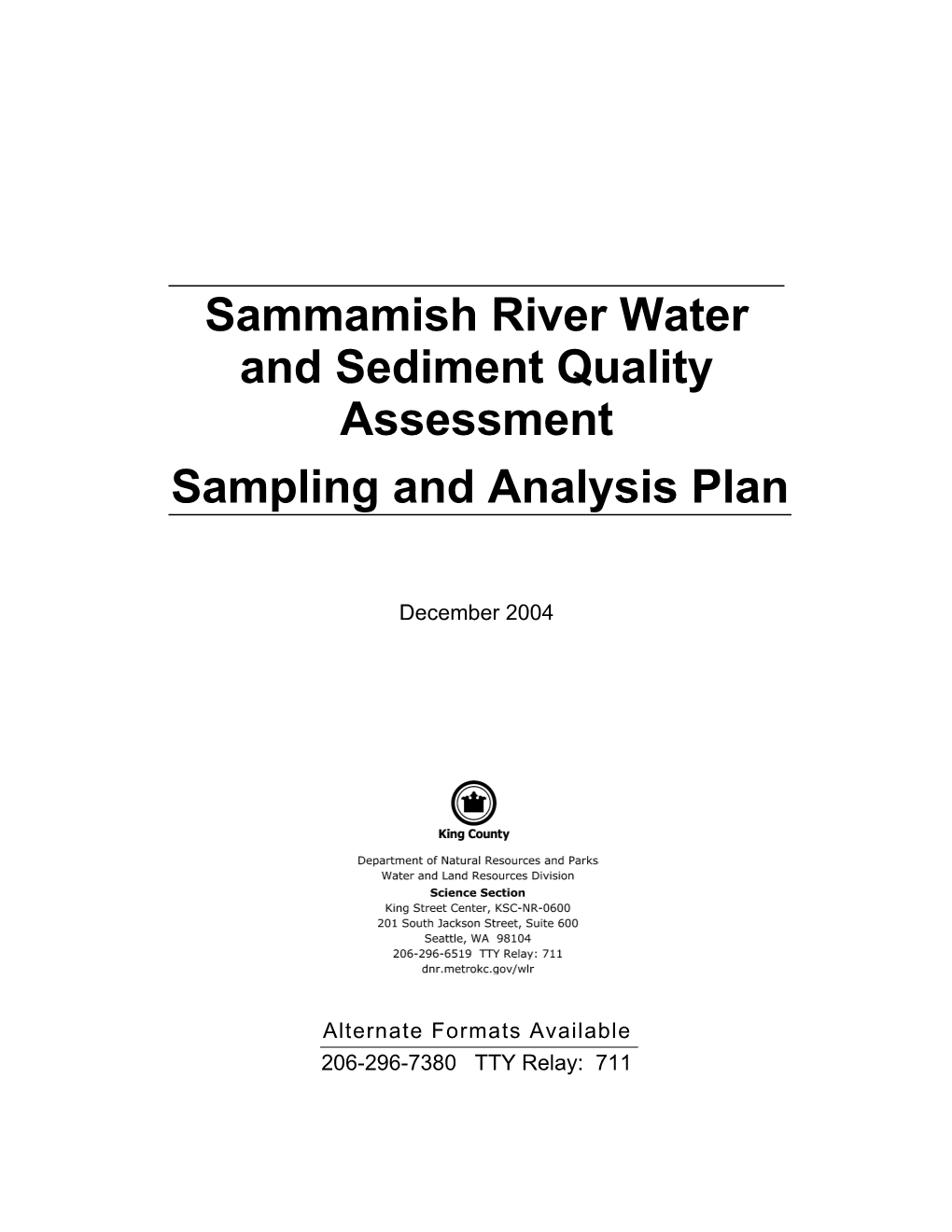 Sammamish River Water and Sediment Quality Assessment