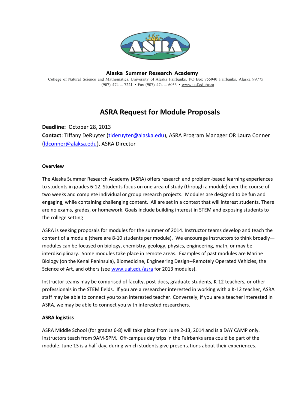 ASRA Request for Module Proposals