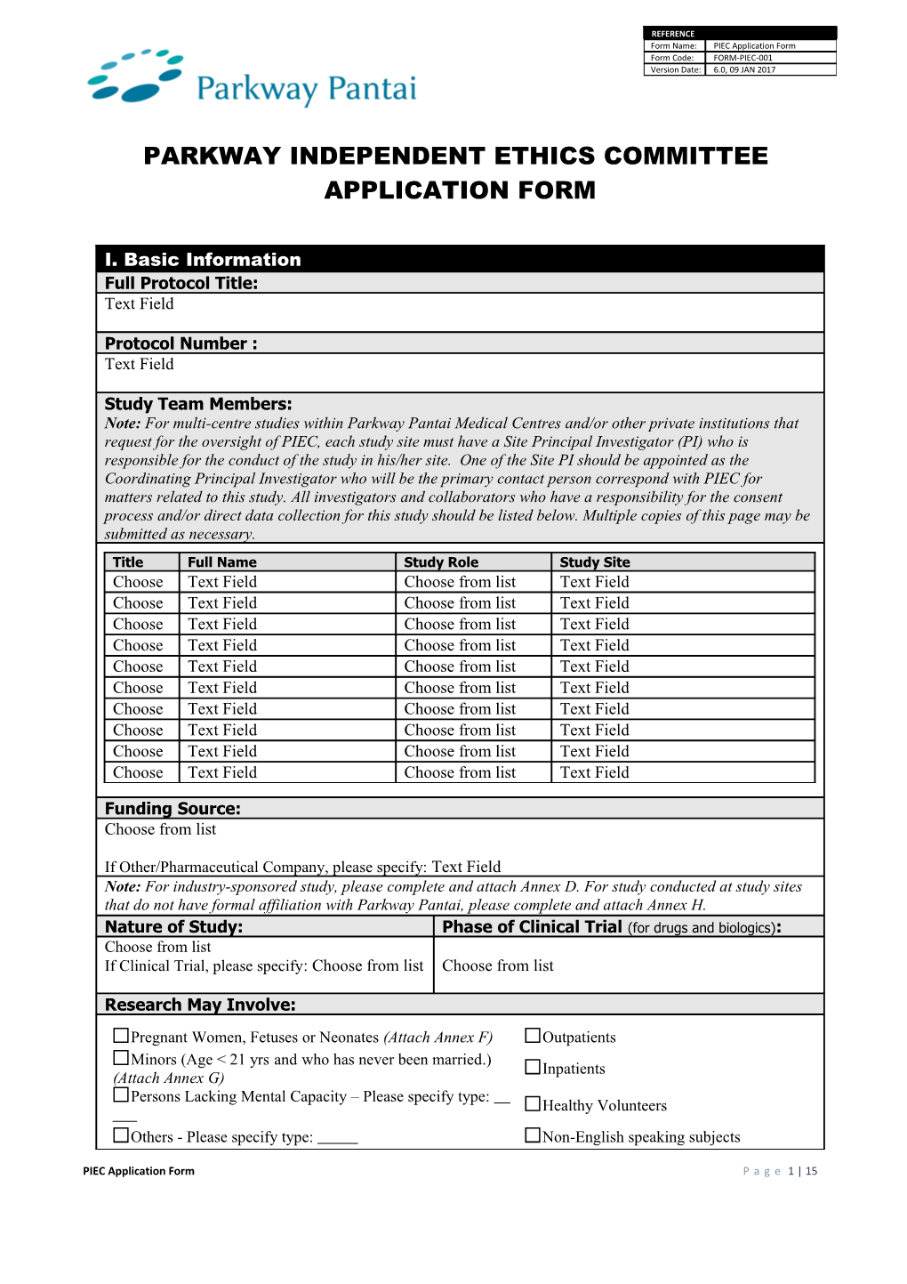 TTSH Research Ethics Committee Review Application Form