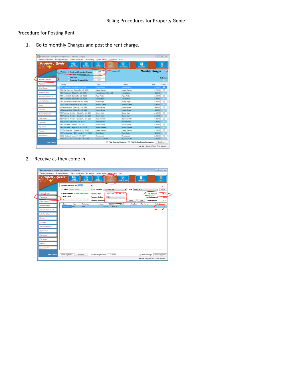 Billing Procedures for Property Genie