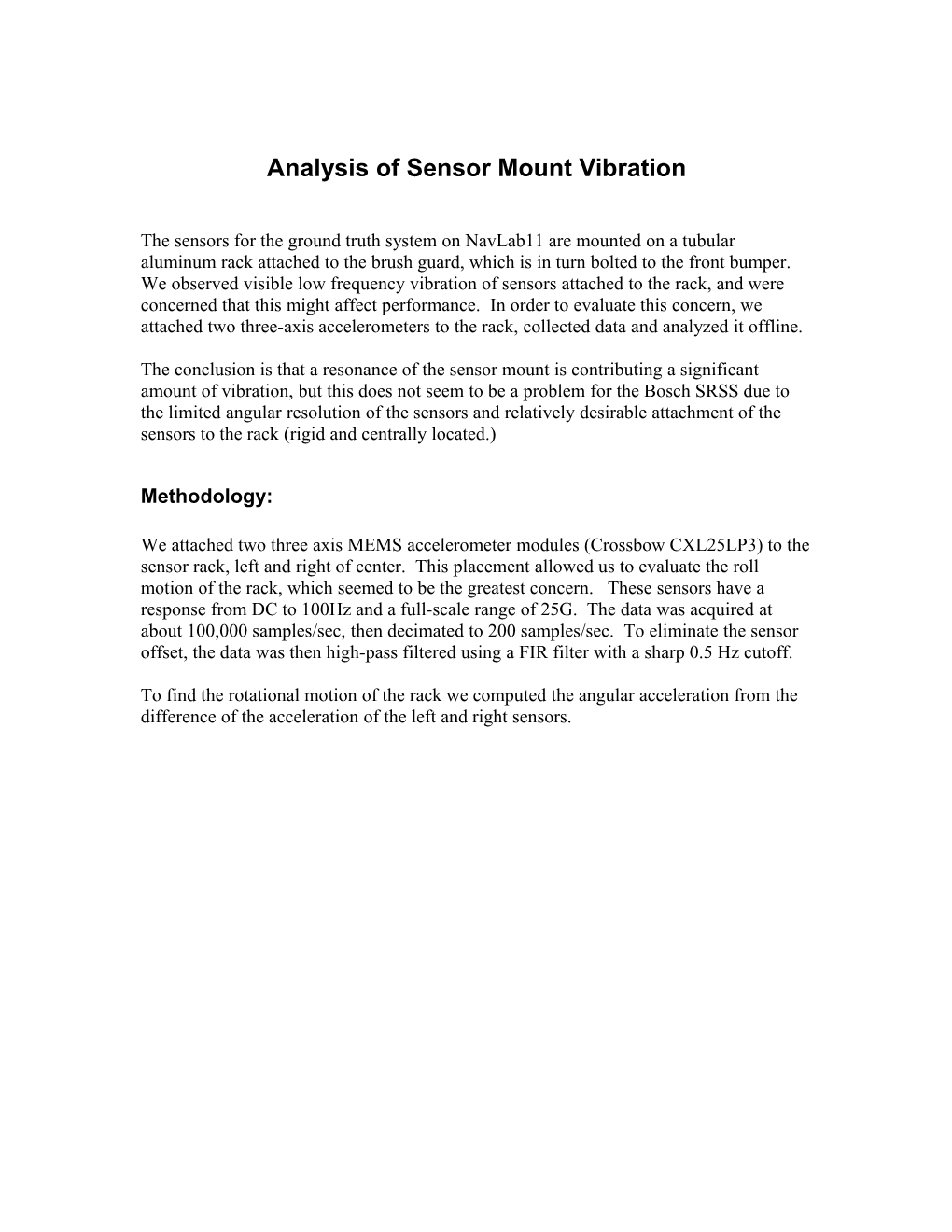 Analysis of Sensor Mount Vibration