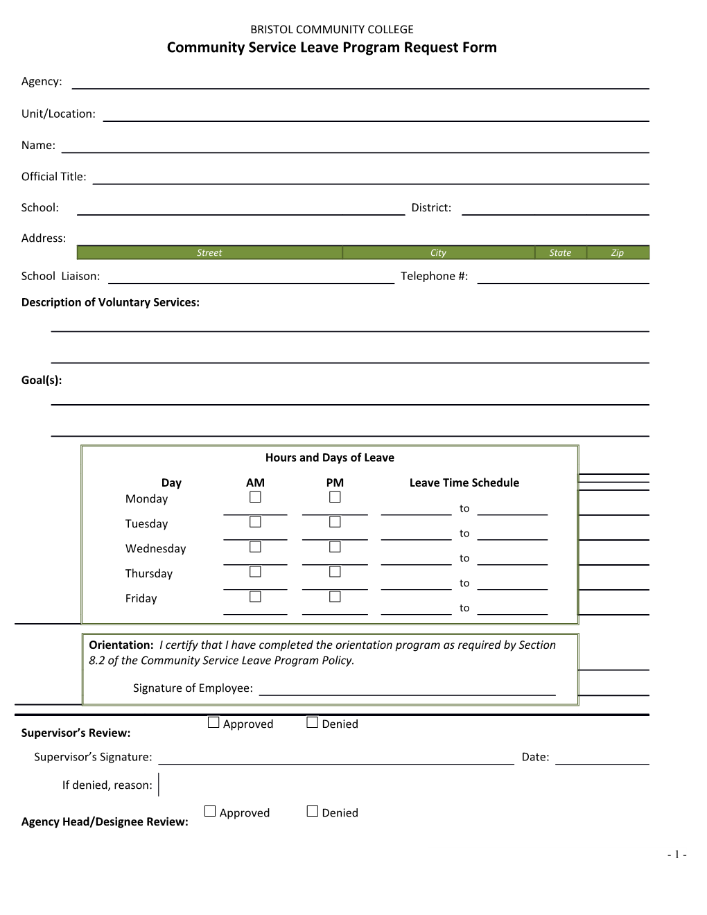 You Should Submit the Original of This Signed Form to the Human Resources Office