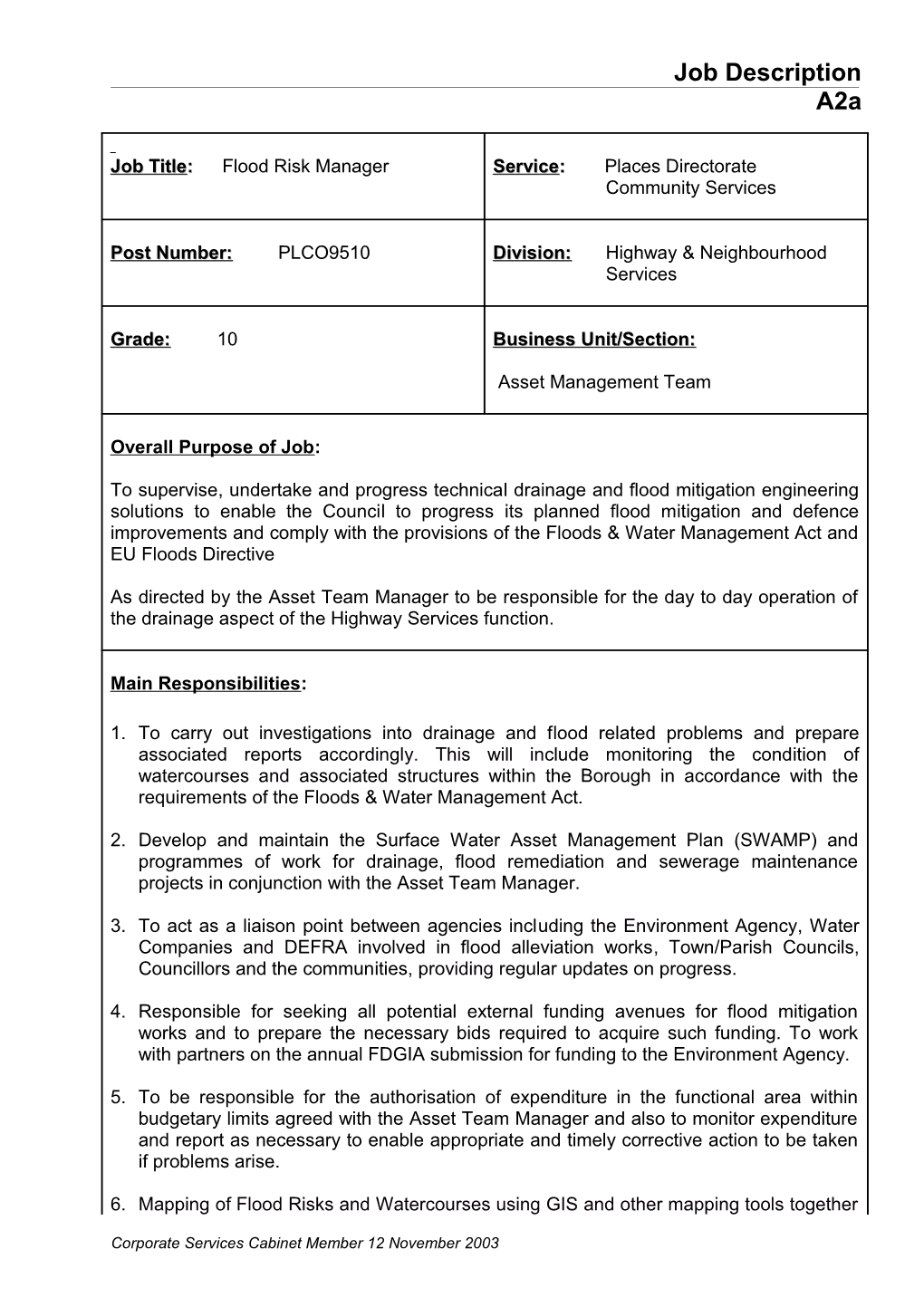 Experience of Flood Mitigation Engineering and Drainage Design, Preferably in Local Government