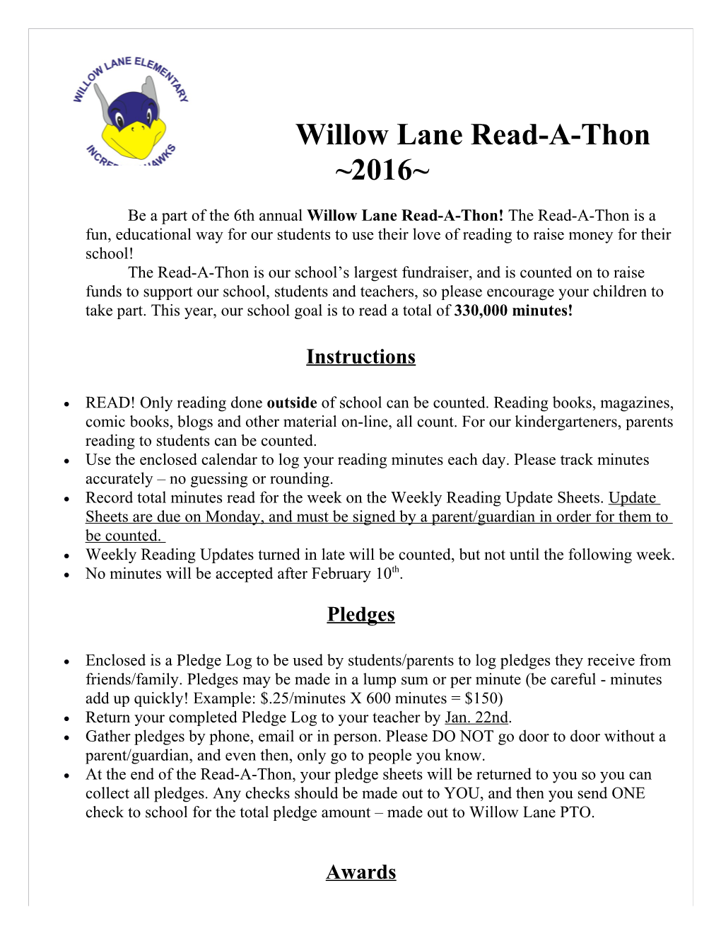 Willow Lane Read-A-Thon