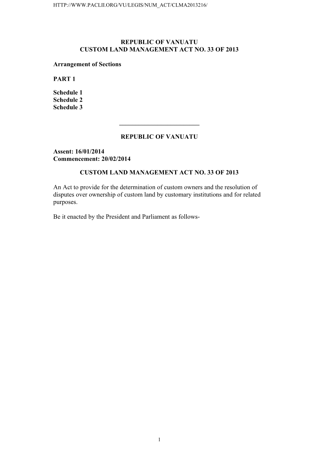 Custom Land Management Act No. 33 of 2013