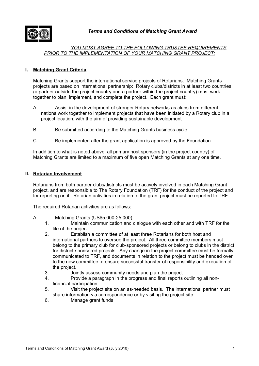 Matching Grant Terms and Conditions - EN