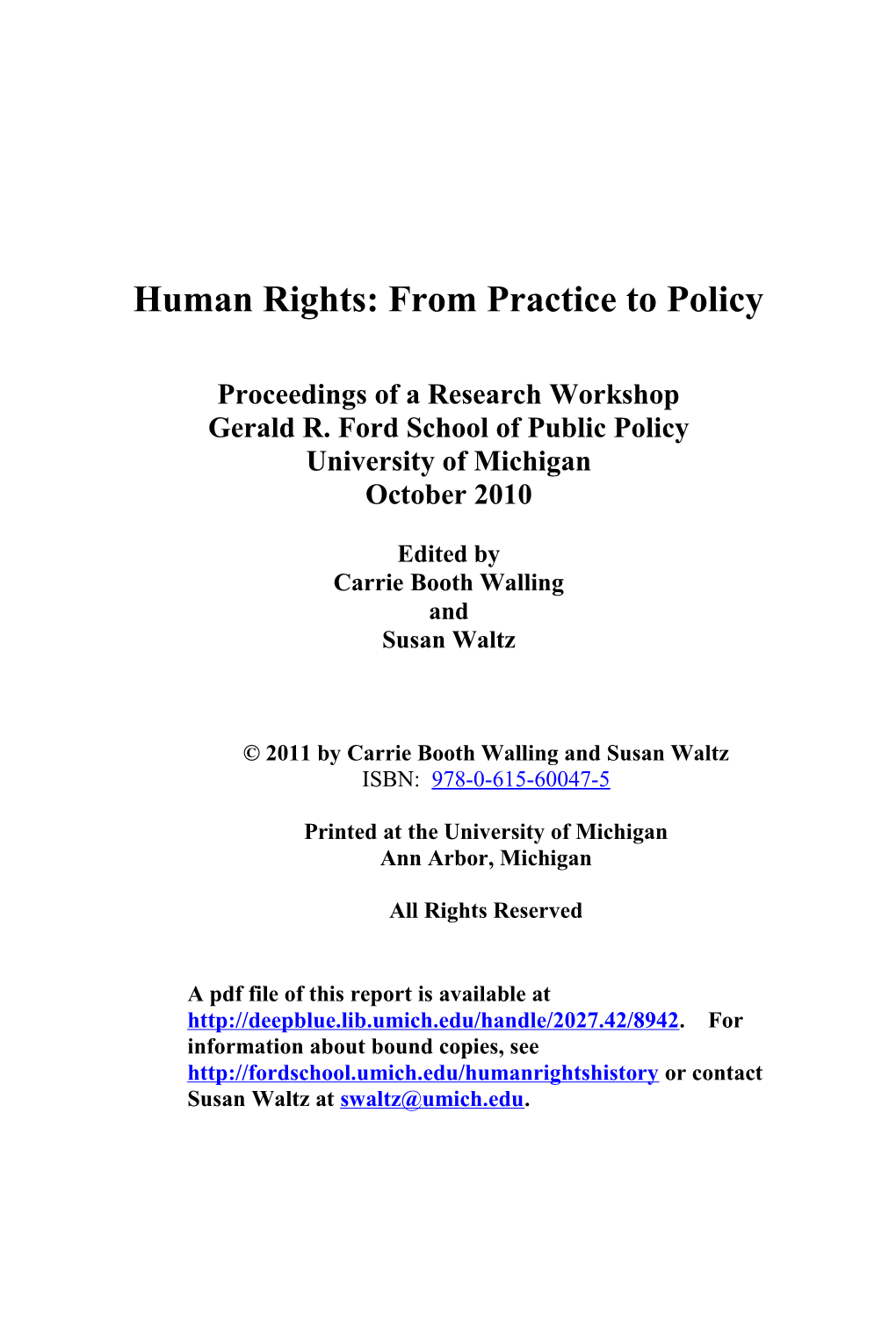Human Rights: from Practice to Policy