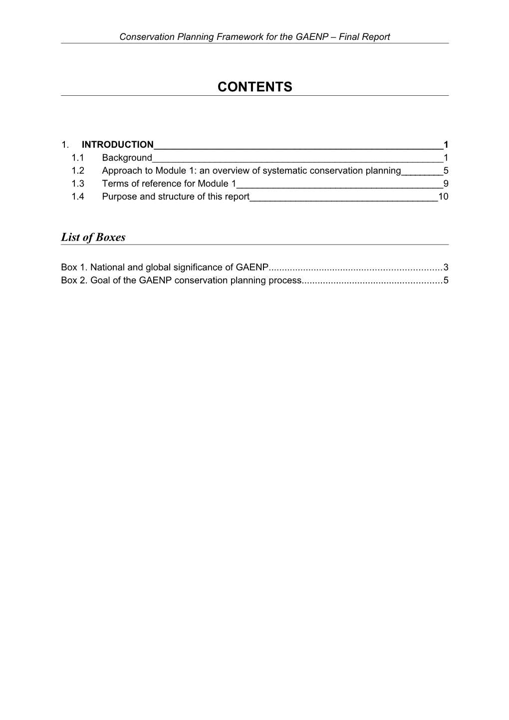 Conservation Planning Framework for the GAENP Final Report