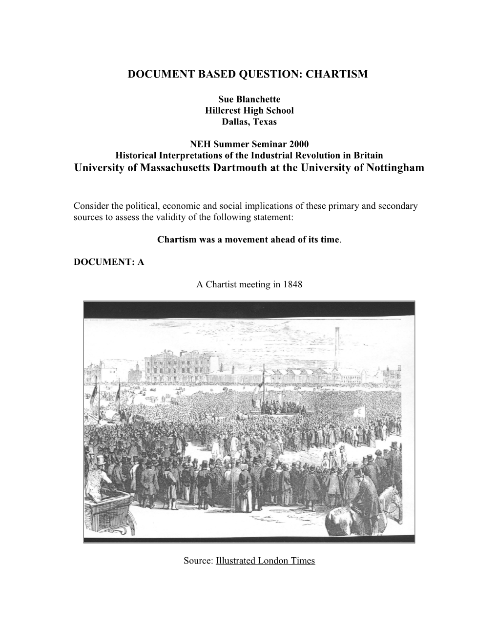 Document Based Question: Chartism