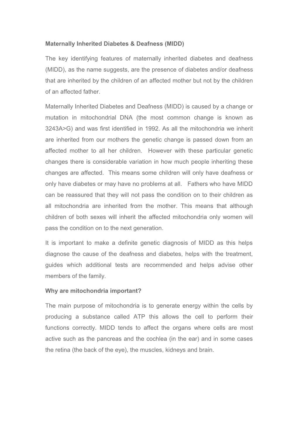 MIDD Or Maternally Inherited Diabetes & Deafness