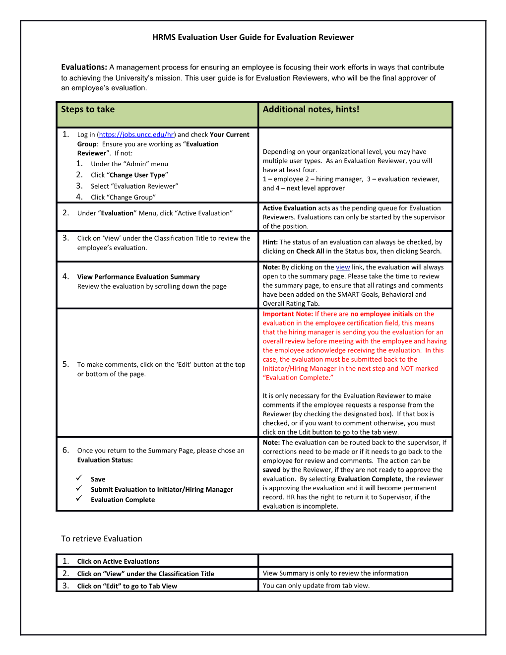 HRMS Evaluation User Guide for Evaluation Reviewer