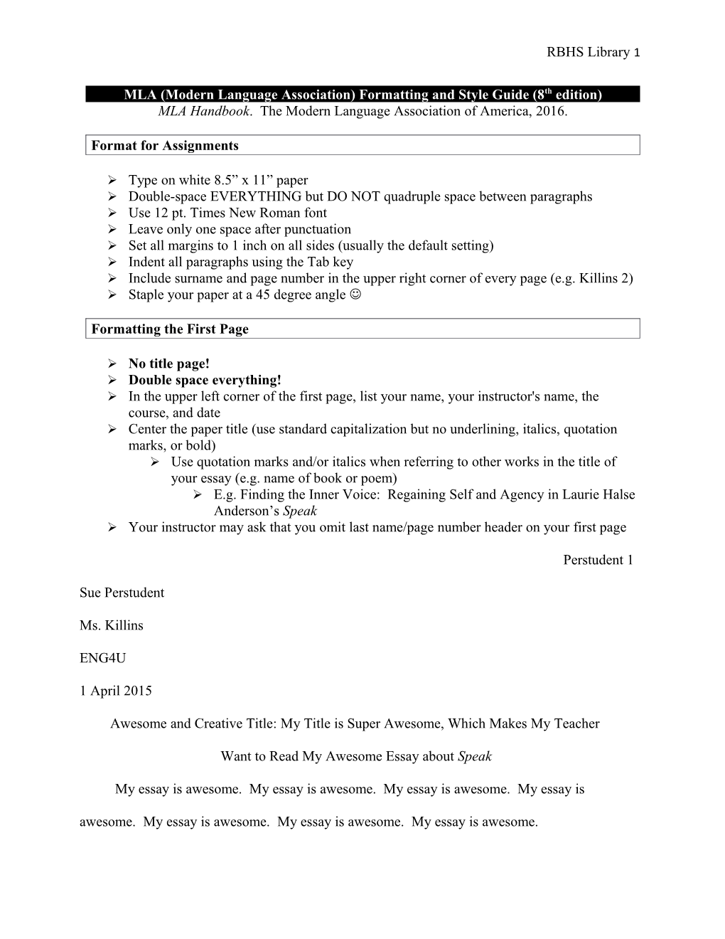 MLA (Modern Language Association) Formatting and Style Guide