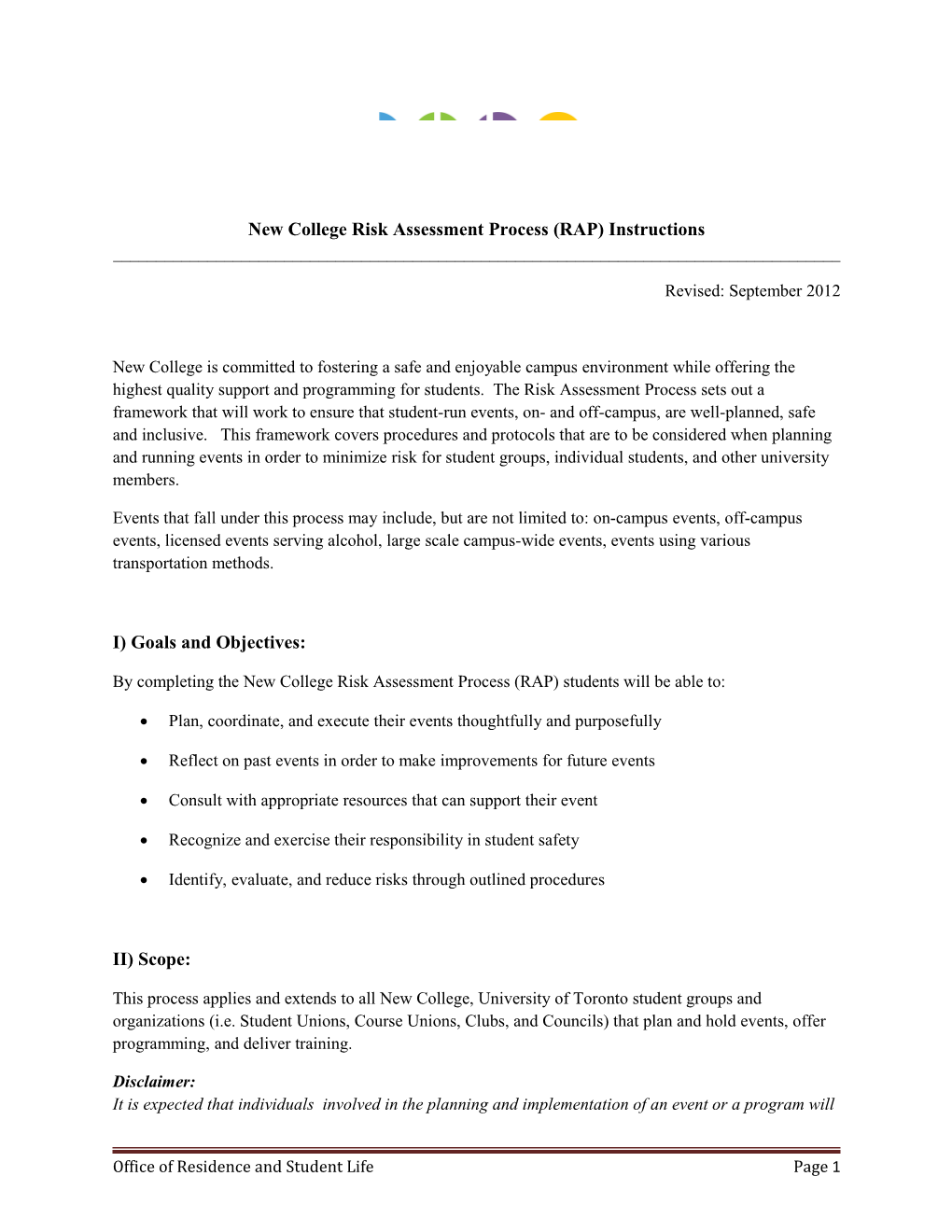 New College Risk Assessment Process (RAP) Instructions