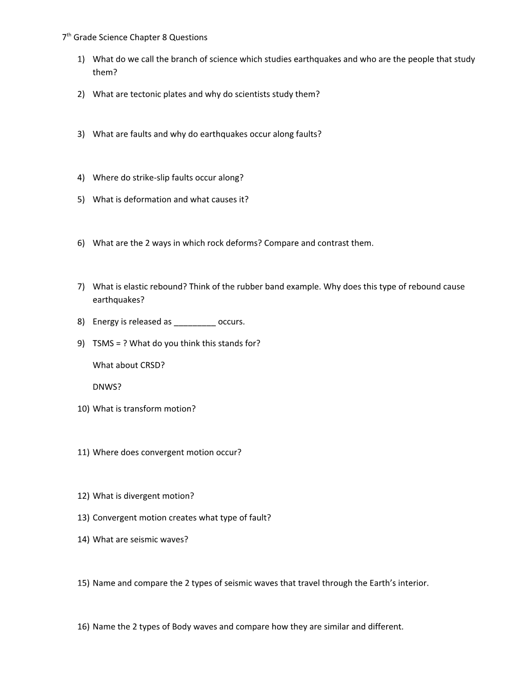 7Th Grade Science Chapter 8 Questions