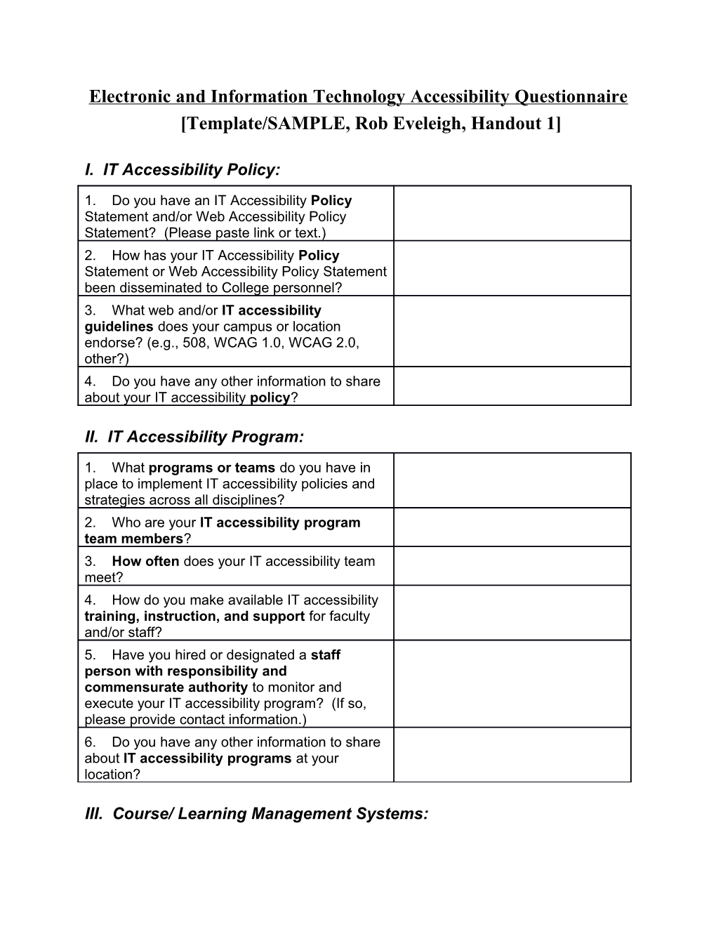 Electronic and Information Technology Accessibility Questionnaire Template/SAMPLE, Rob