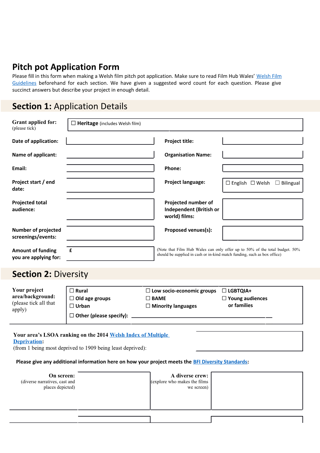 Pitch Pot Application Form