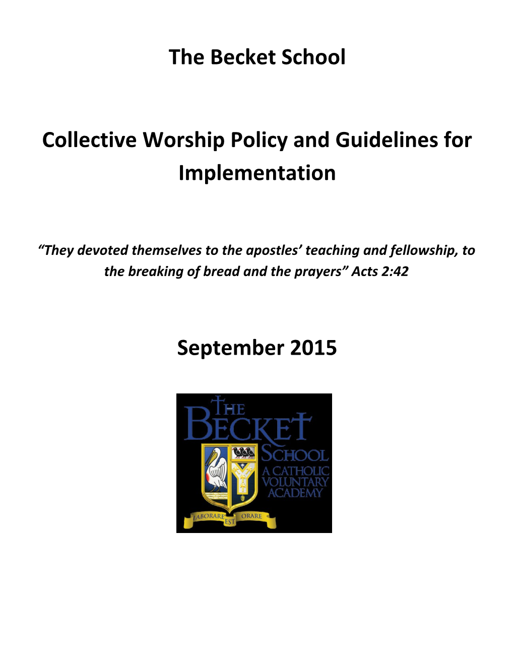 Collective Worship Policy and Guidelines for Implementation