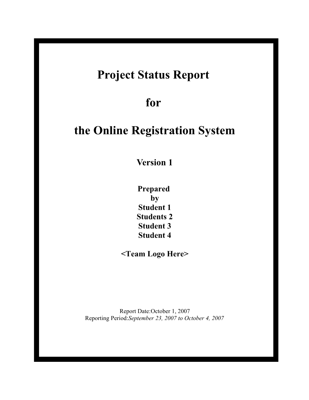 Project Status Report for Project