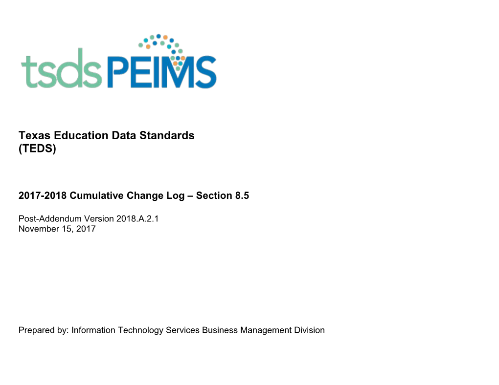 TSDS TEDS 2017-2018 Section 8.5Change Log