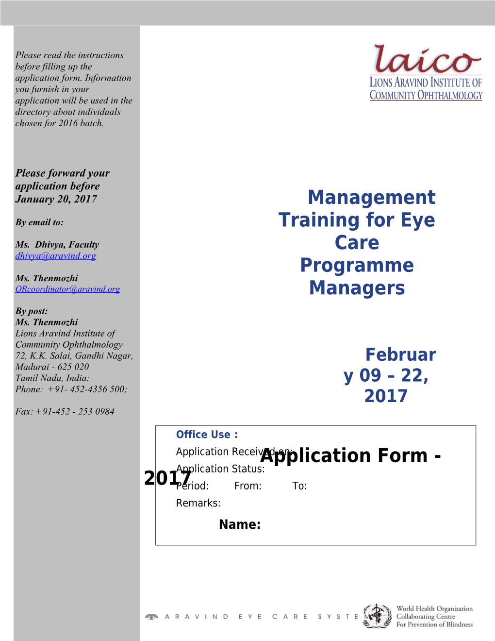 Management Training for Eye Care Programme Managers