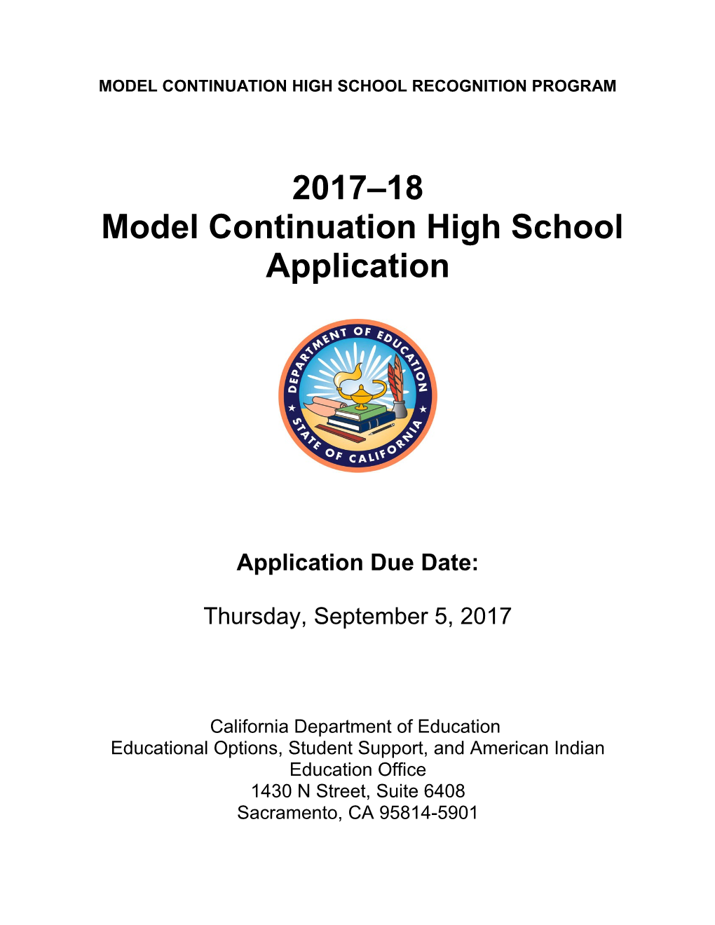 Model Continuation High School Application - Model Continuation High School Recognition