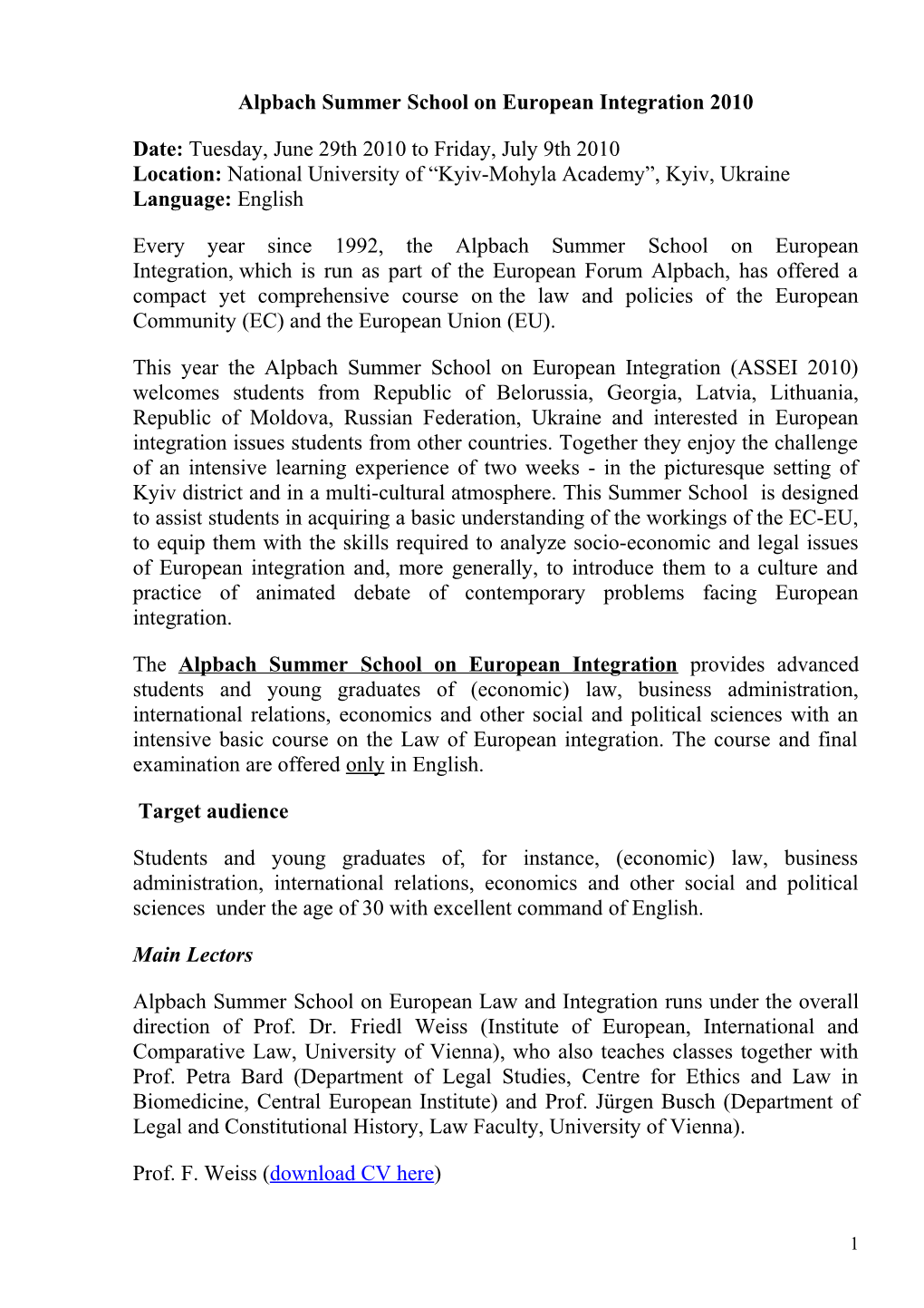 Alpbach Summer School on European Integration 2010