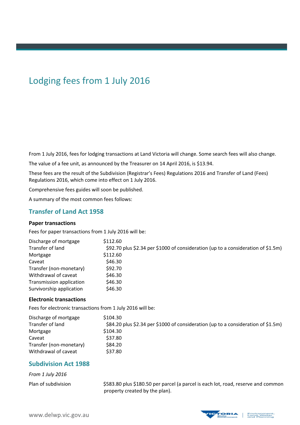 Lodging Fees from 1 July 2016