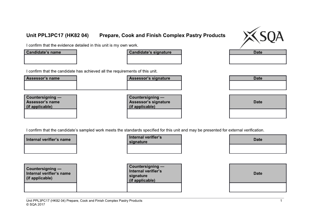 Unit PPL3PC17 (HK82 04)Prepare, Cook and Finish Complex Pastry Products