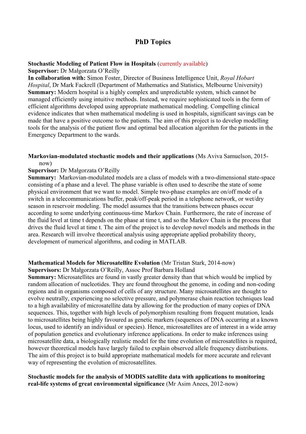 Stochastic Modeling of Patient Flow in Hospitals (Currently Available)