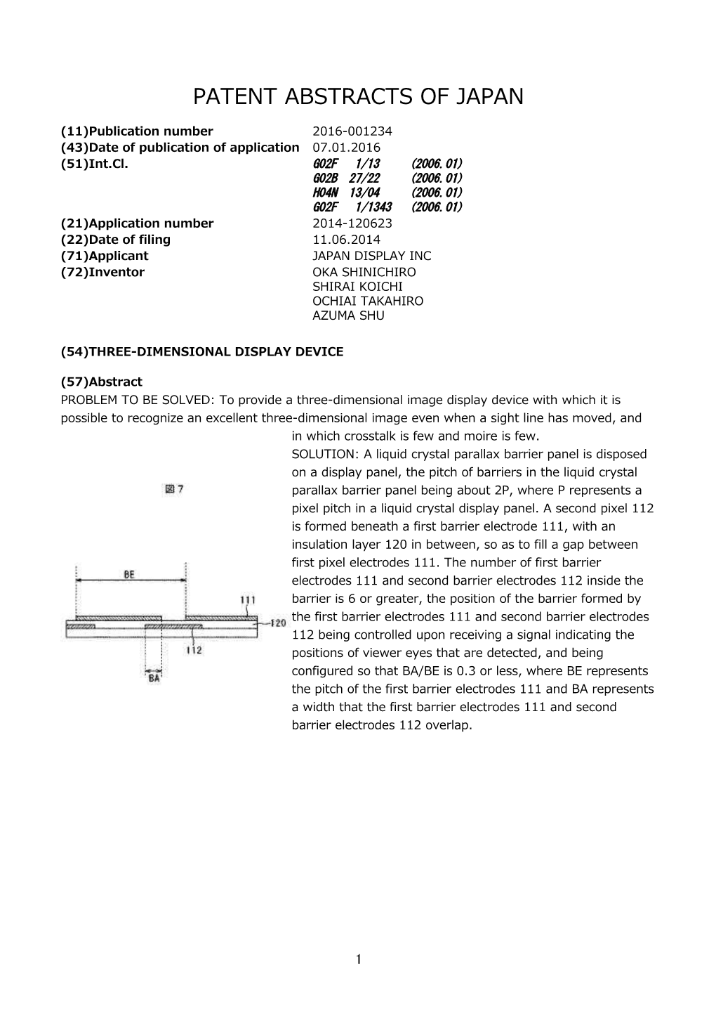 (54)Three-Dimensional Display Device