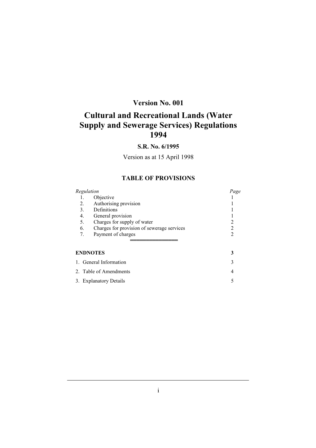 Cultural and Recreational Lands (Water Supply and Sewerage Services) Regulations 1994