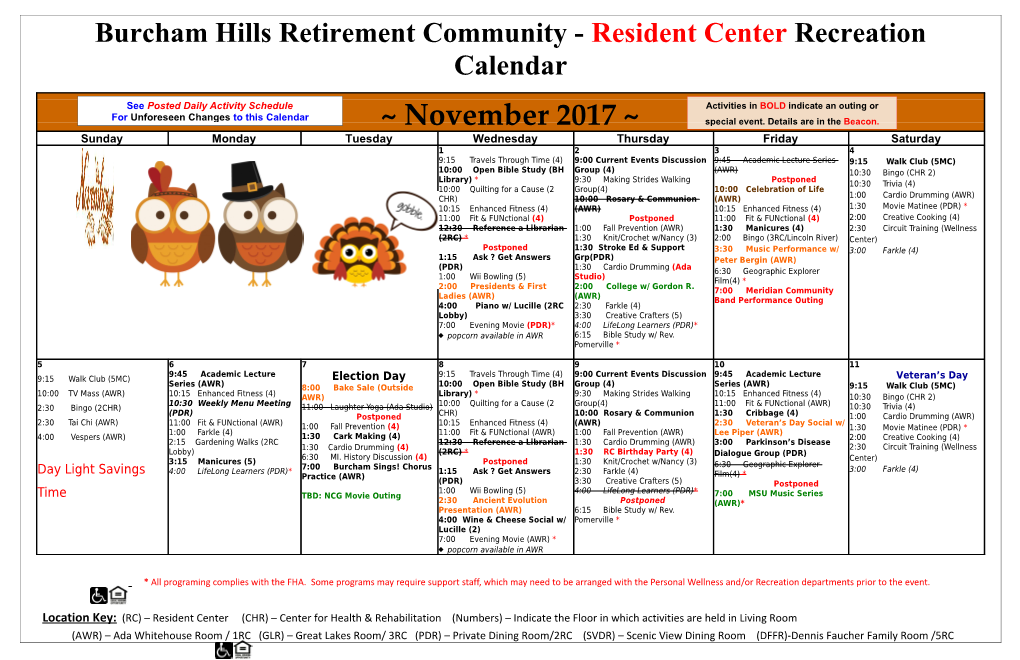 Burcham Hills Retirement Community - Residentcenter Recreation Calendar