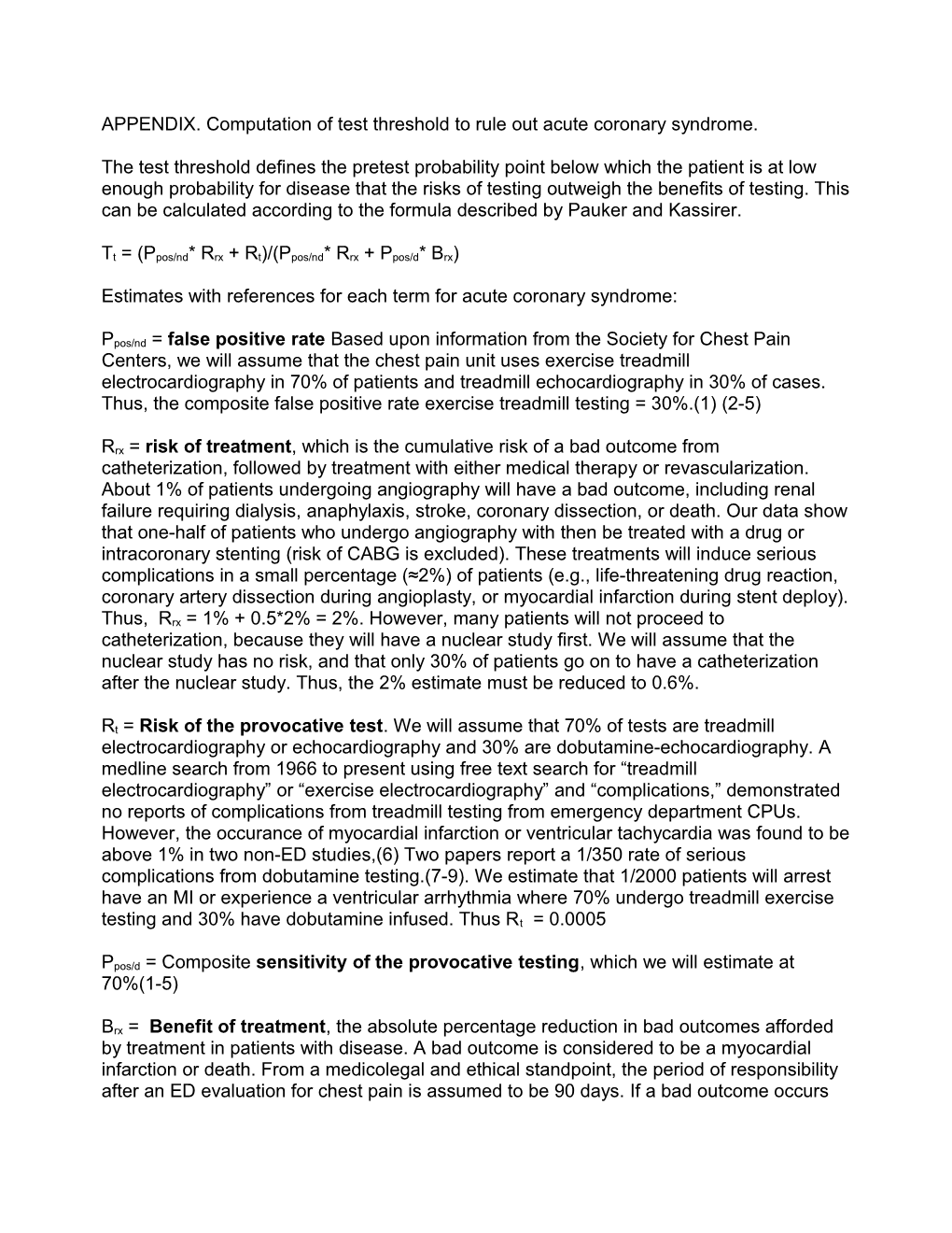 APPENDIX. Computation of Test Threshold to Rule out Acute Coronary Syndrome