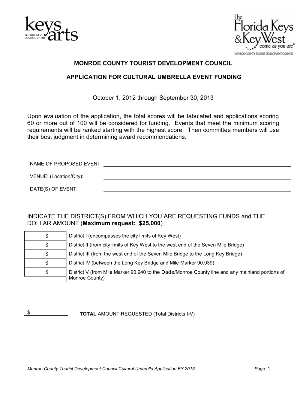 Monroe County Tourist Development Council Application for Cultural Umbrella Event Funding