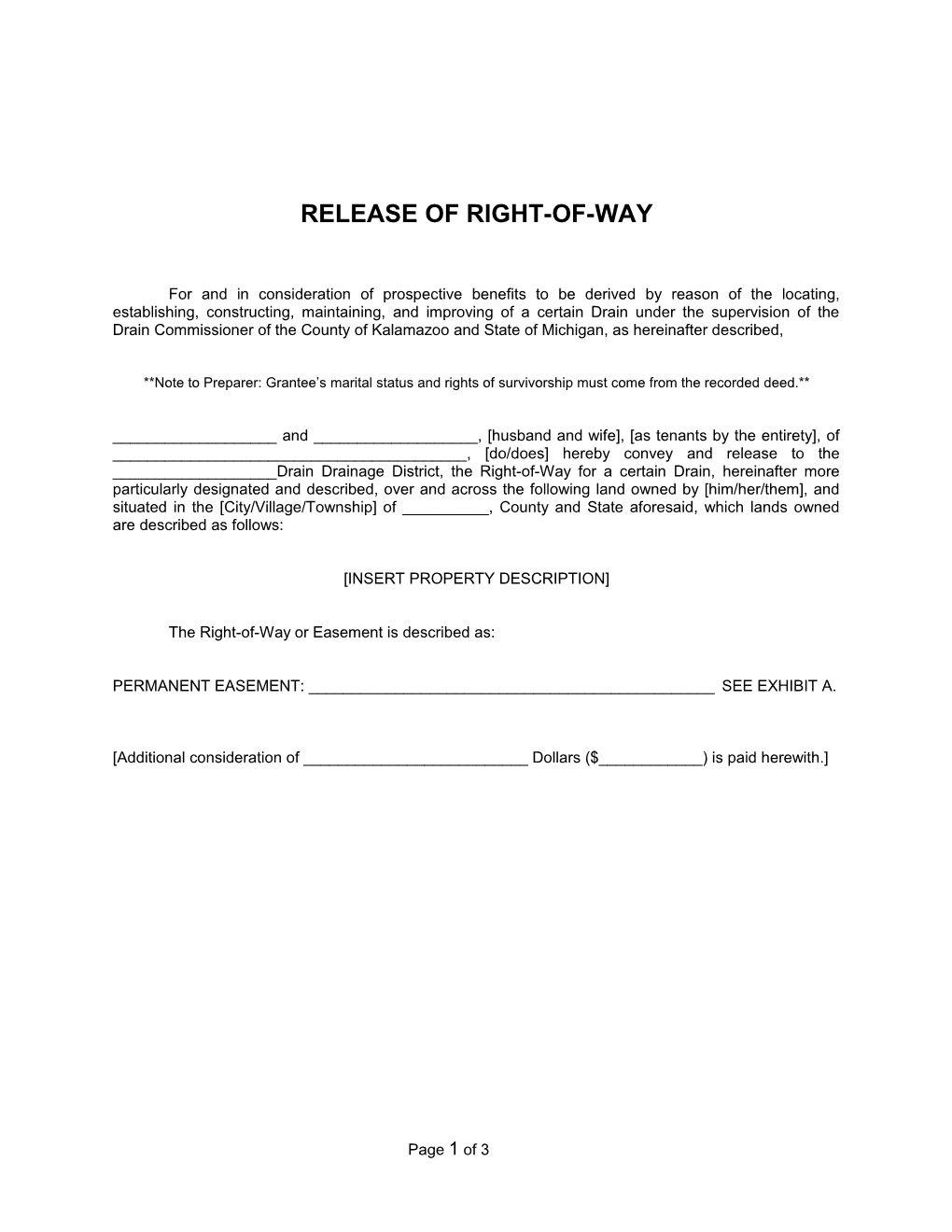 Release of Right-Of-Way