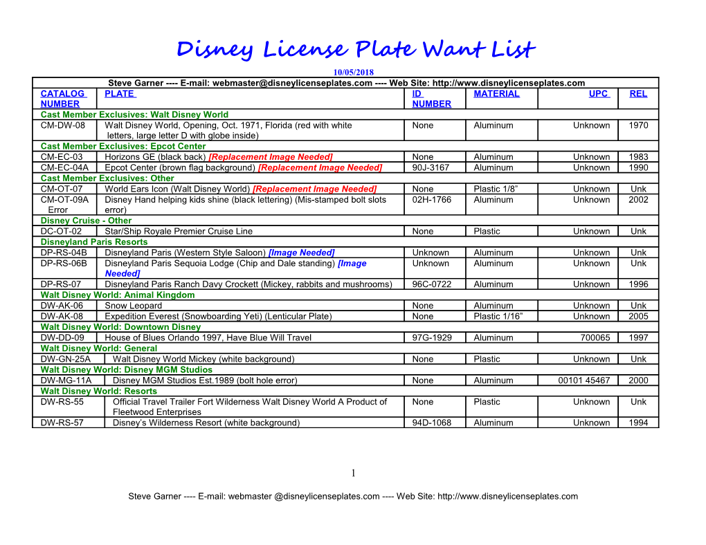 Disney License Plate Want List