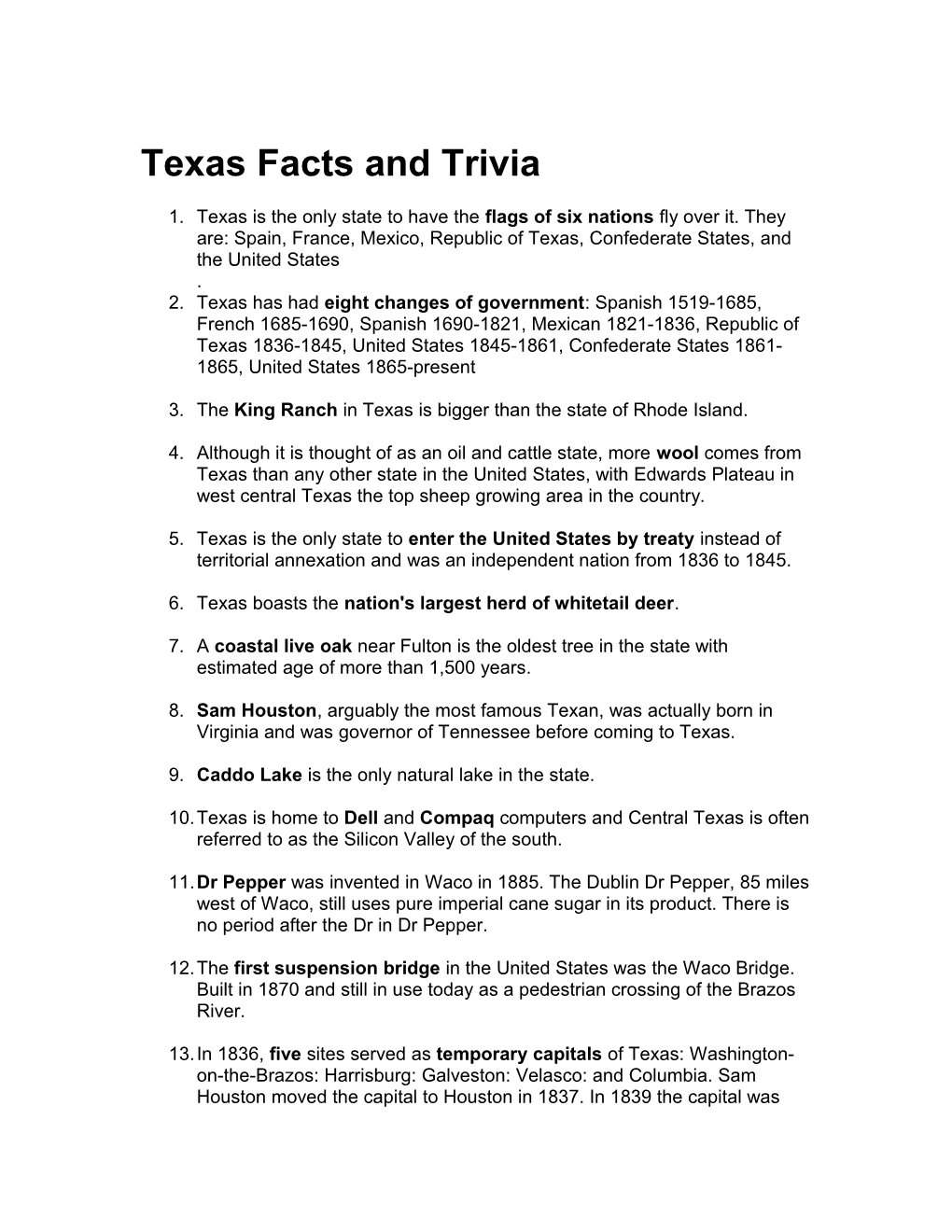 Texas Facts and Trivia